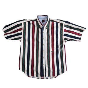 Vintage Ruff Button Down Shirt Striped Red Green White Colorblock 90’s Blokecore